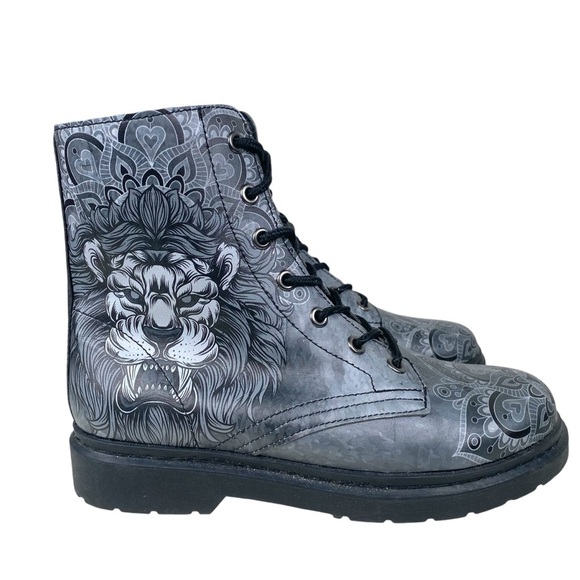 RAAD‎ SHOP GREY LION MANDALA BOOTS UNISEX MENS 9 WOMENS 10.5 PRINTED GRAPHICS - Picture 1 of 15